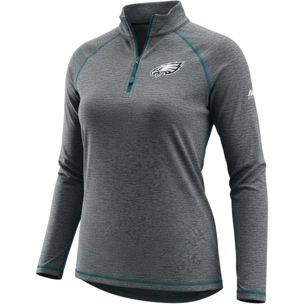 Majestic Philadelphia Eagles 1/4 Zip Pullover Womens Large Grey Active Sporty